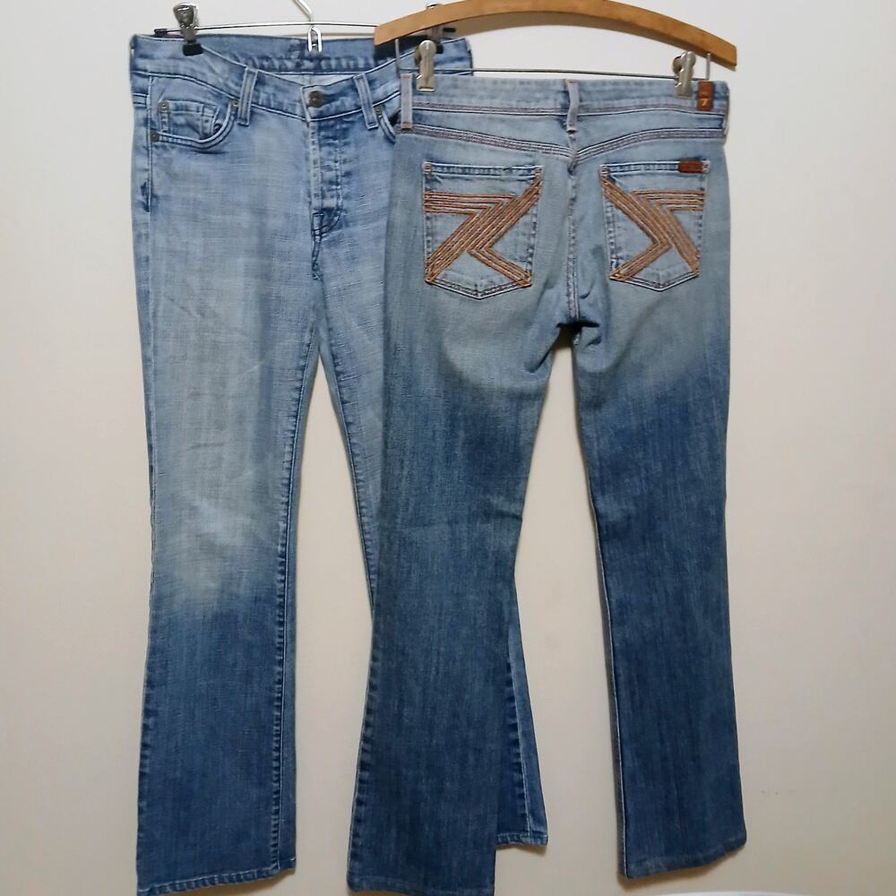 Lot of (2) Pair 7 For All Mankind Flynt Bootcut Low Rise Denim Jeans Sz 27 Y2K